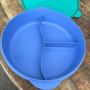 10” Vintage Crystal Wave divided food dish. Microwave safe. Vent for heating